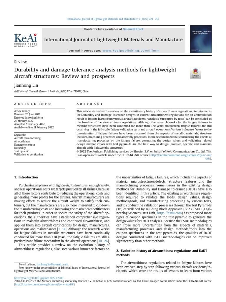 Durability and Damage Tolerance Analysis Methods For Lightweight | PDF ...
