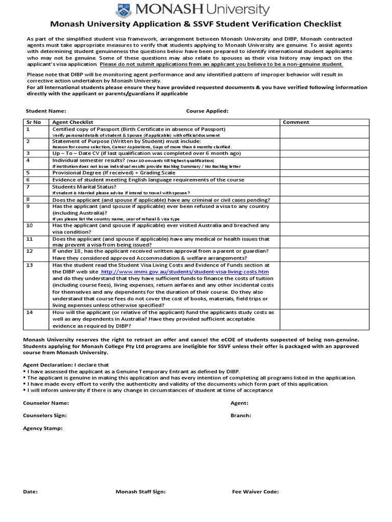 Monash University SSVF Verification Guide | PDF | Travel Visa | Birth ...