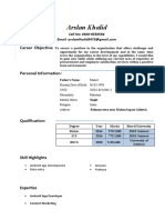 Arslan Khalid's CV for Android App Developer