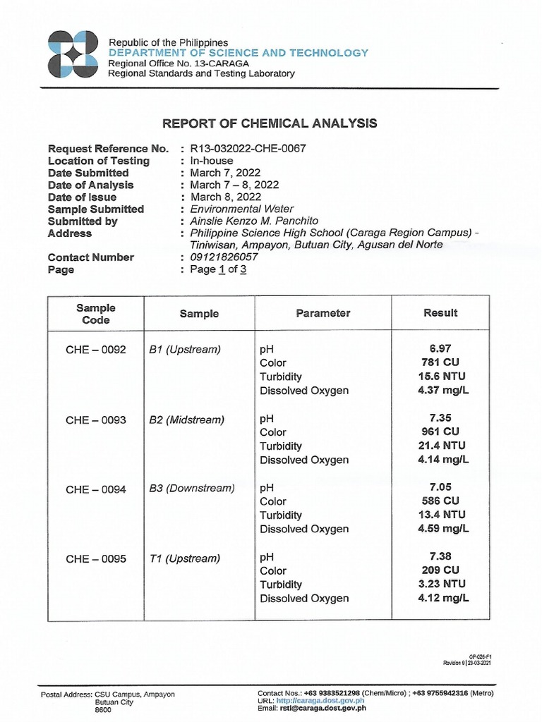 Report of Chemical Analysis PDF