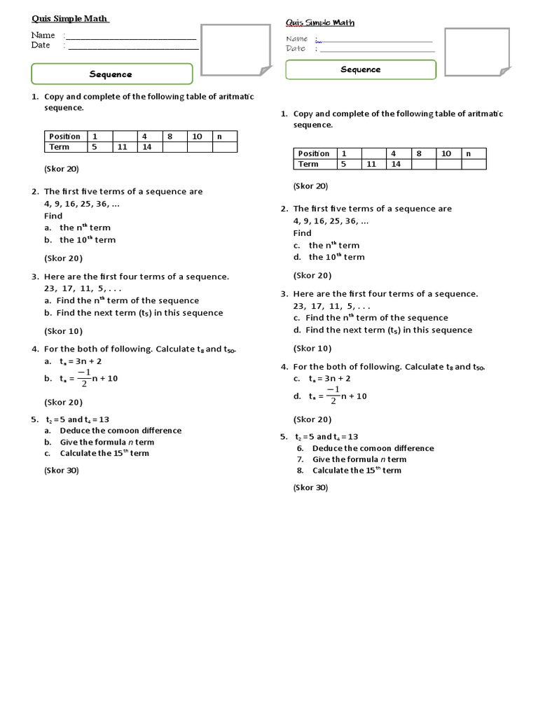 Quis Simple Math Sequence | PDF | Mathematics