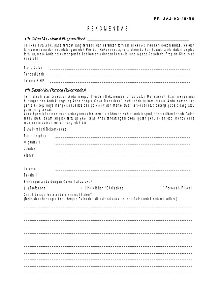 Formulir Rekomendasi Calon Mahasiswa | PDF | Karier & Perkembangan