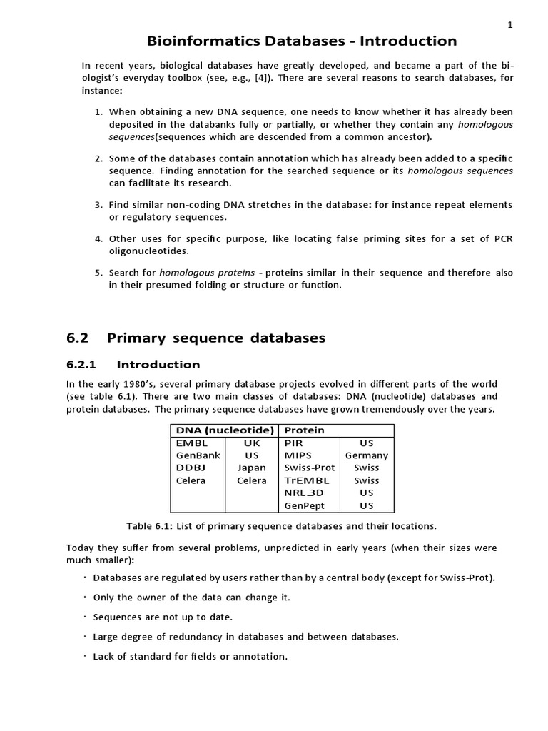 Bioinformatics Databases Pdf Biochemistry Chemistry