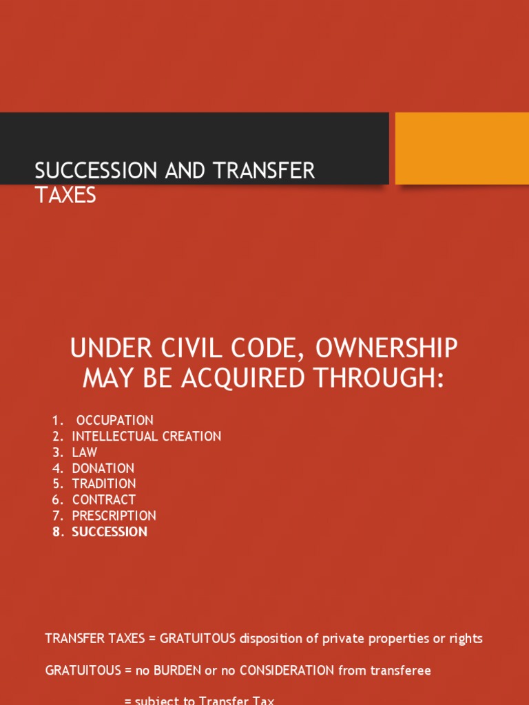 Succession and Transfer Taxes PDF Tax Deduction Value Added Tax