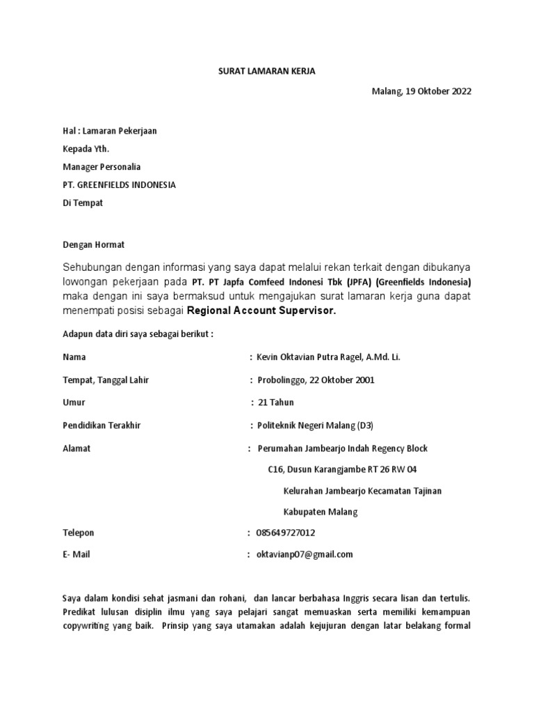 Compress SURAT+LAMARAN+Kevin+Oktavian+Putra+Ragel | PDF | Karier ...