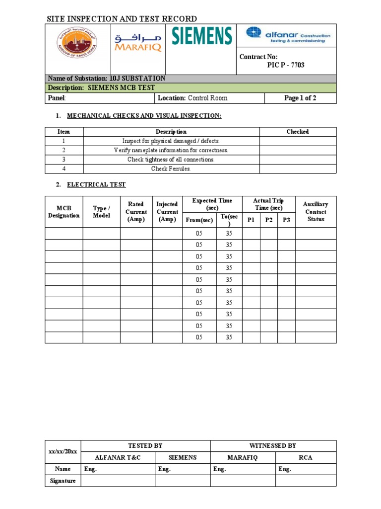 Site Inspection and Test Record | PDF