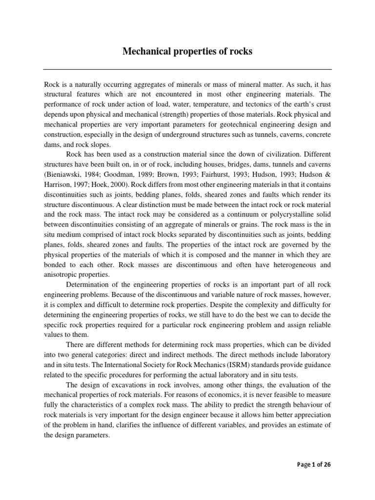 Engineering Properties Of Rock 8 PDF Strength Of Materials Stress 