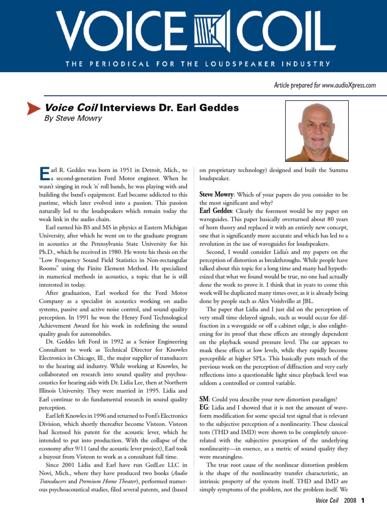 Interview With Earl Geddes Mowry PDF Loudspeaker Distortion