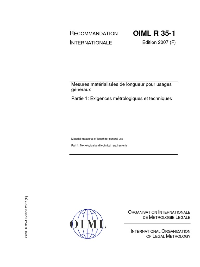 Exigences OIML R 35-1 pour Longueur | PDF | Métrologie | Échelle