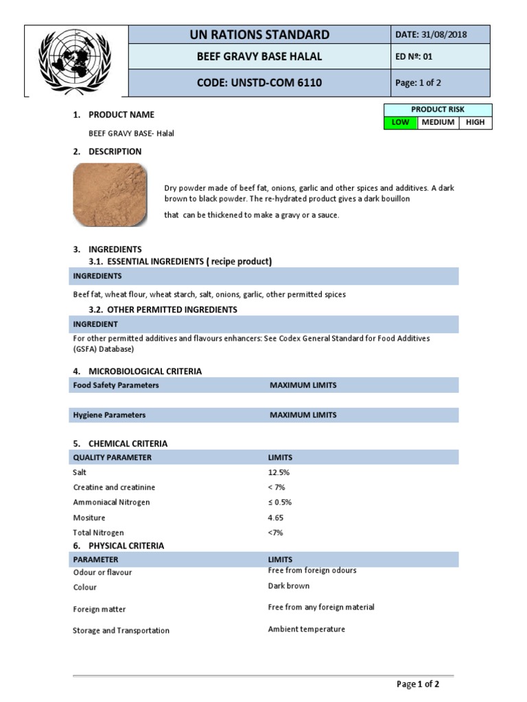 Halal Beef Gravy Base Specifications | PDF | Beef | Packaging And Labeling