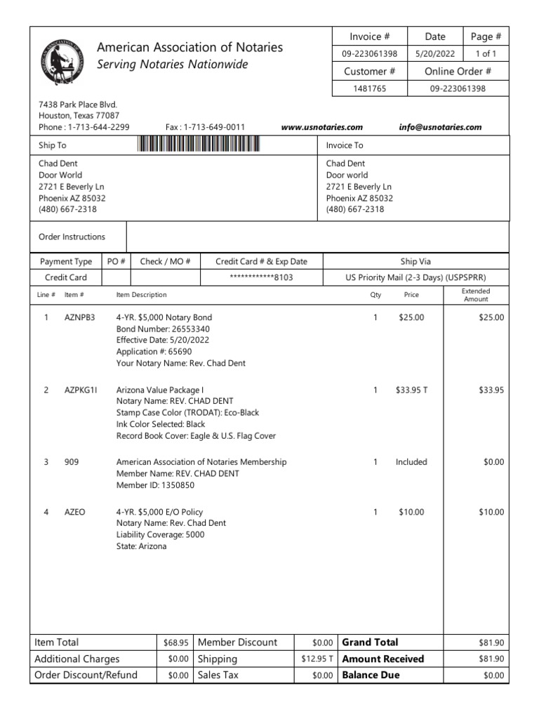 Invoice 09 223061398 PDF Credit Card Business