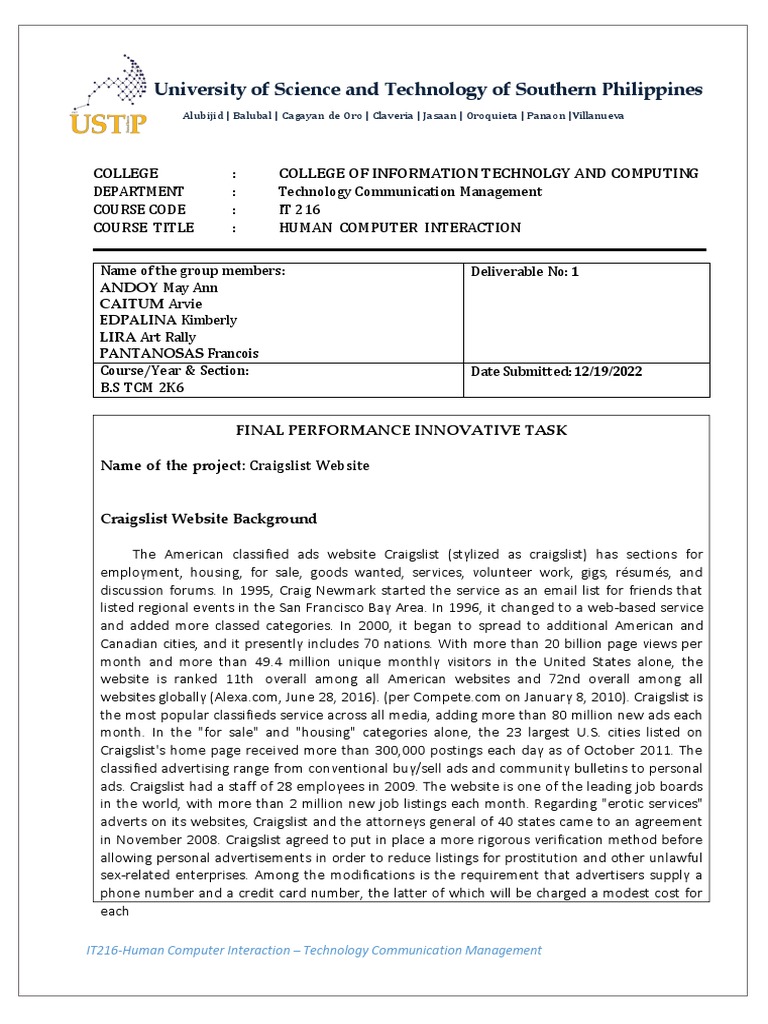 Deliverable 1 PDF Craigslist Communication