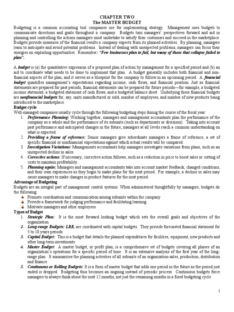 Master Budget Overview and Components | PDF | Sales | Inventory