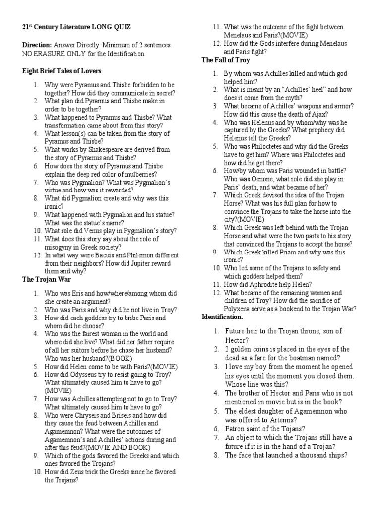 The Trials of Troy An Analysis of Pyramus and Thisbe, Achilles