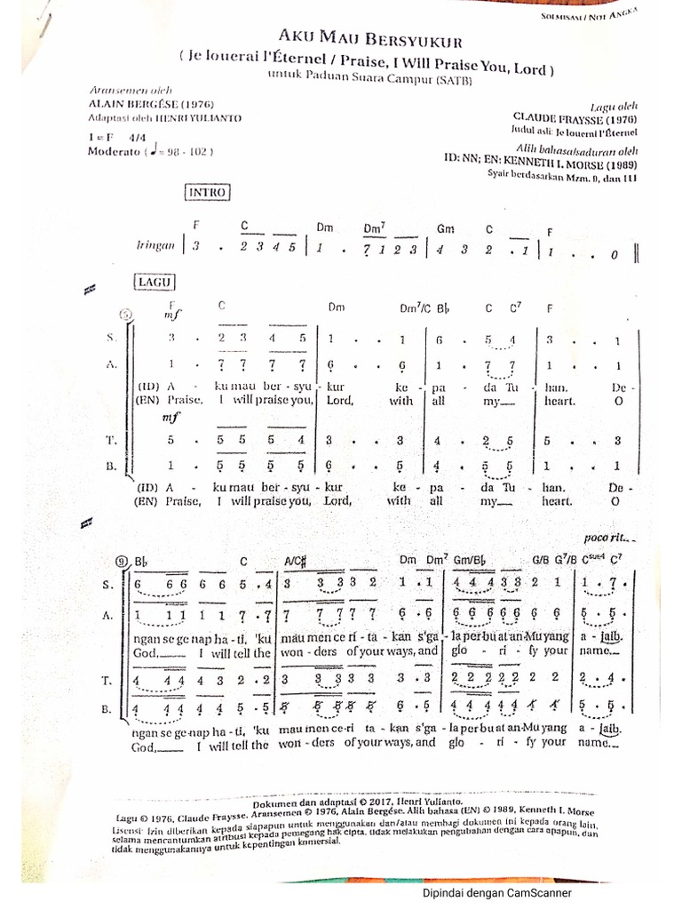 Partitur Aku Mau Bersyukur PDF