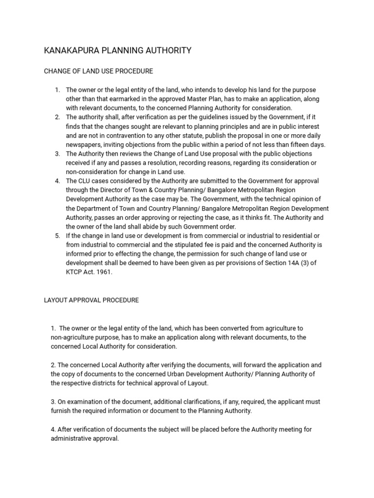 Procedures for Land Use Changes, Layout Approvals, Land Conversion, and