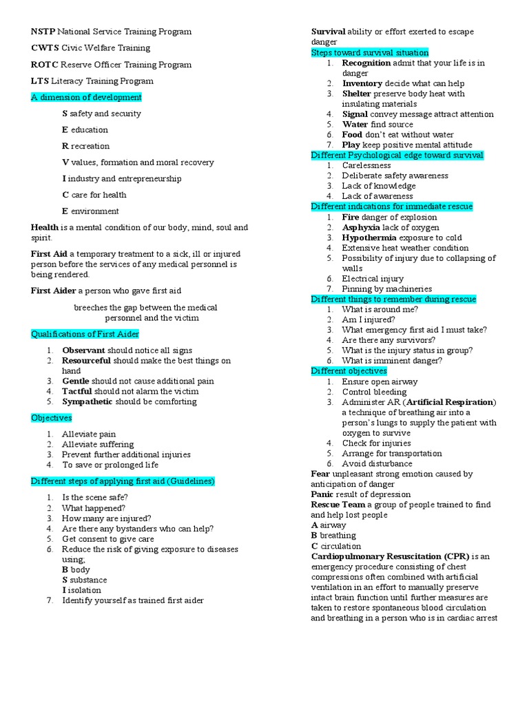 NSTP Reviewer | PDF | First Aid | Clinical Medicine
