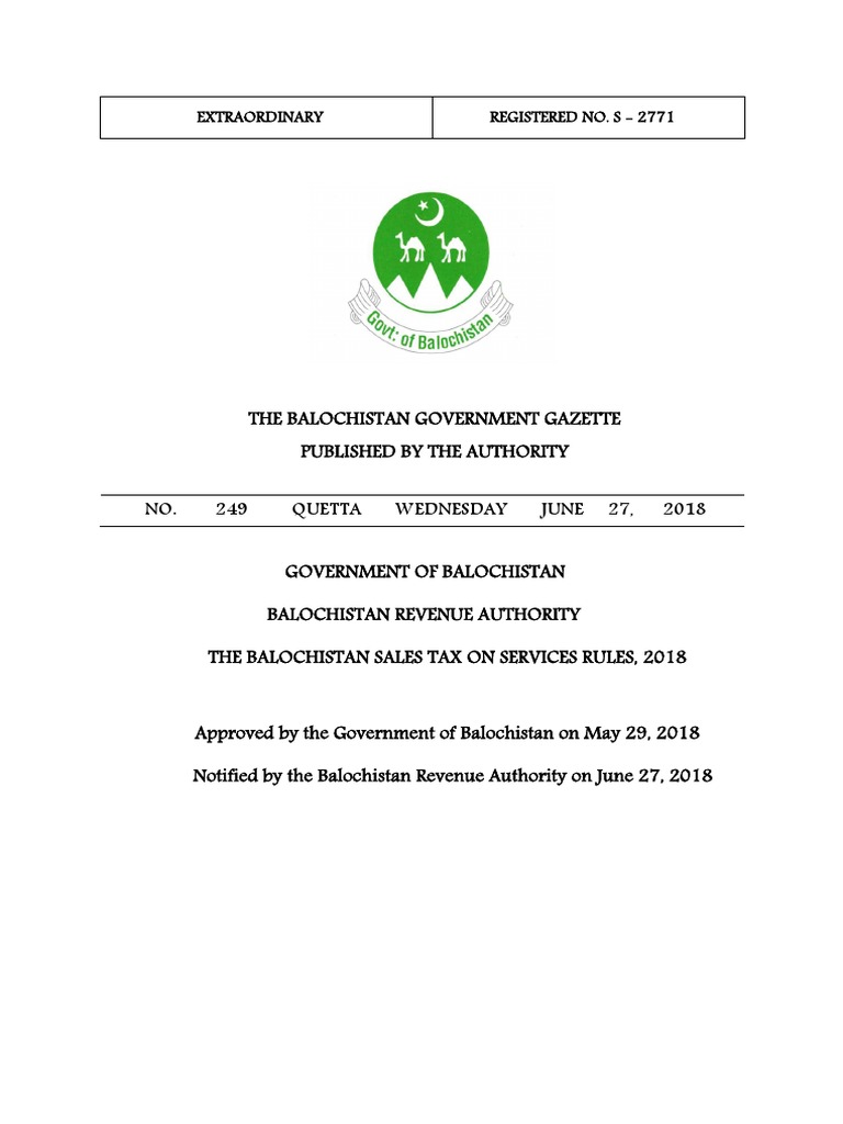 Balochistan ST On Services Rules 2018 PDF Taxes Foreign Exchange