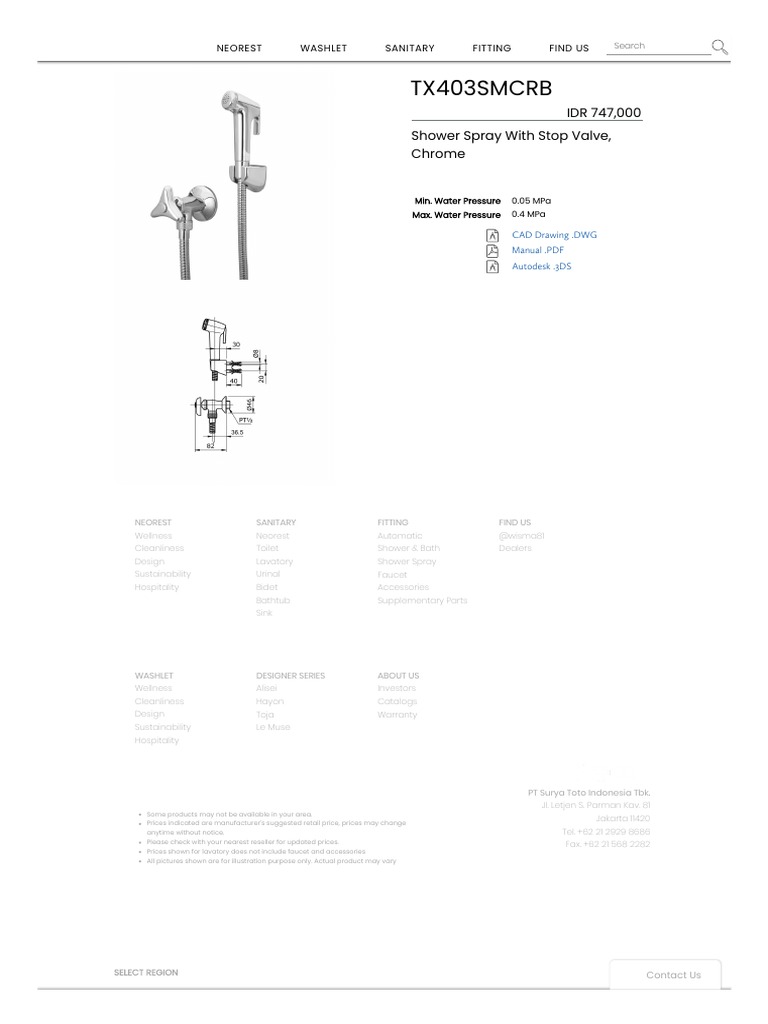 Fitting, Shower Spray, Shower Spray, TX403SMCRB PDF Toilet Shower