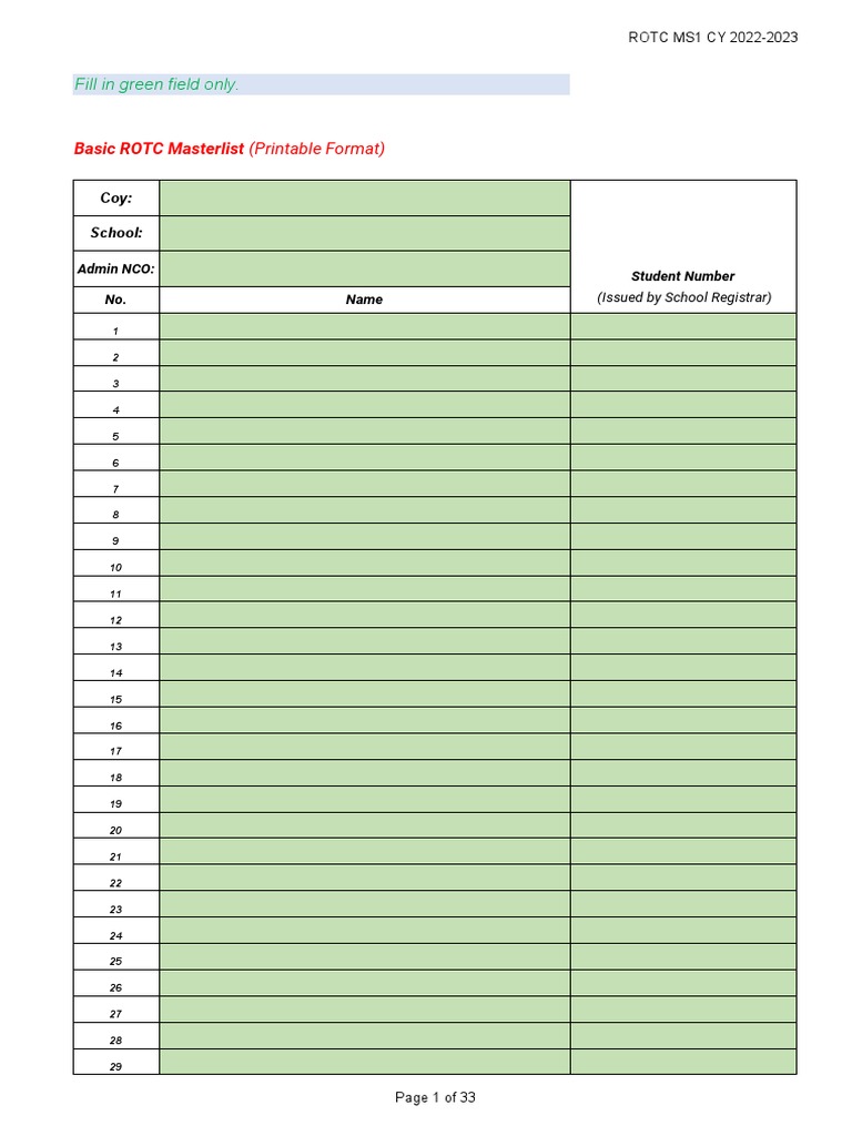 MS1 Basic ROTC Combined Attendance & Aptitude Form Revised | PDF