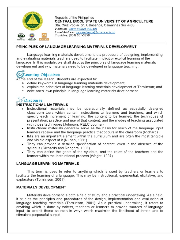 Principles of Language Learning Materials Development PDF Learning