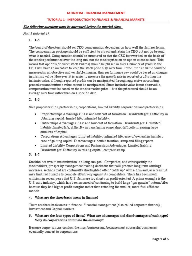 Tutorial-1 FMA | PDF | Financial Markets | Stocks