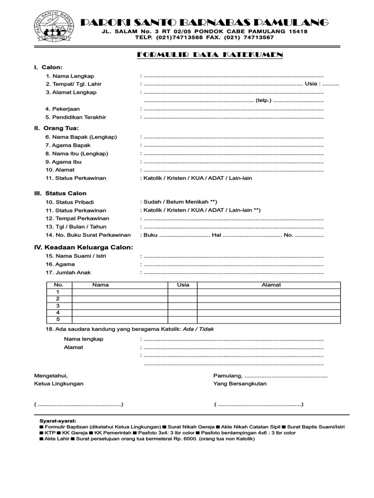 Form Katekumen | PDF