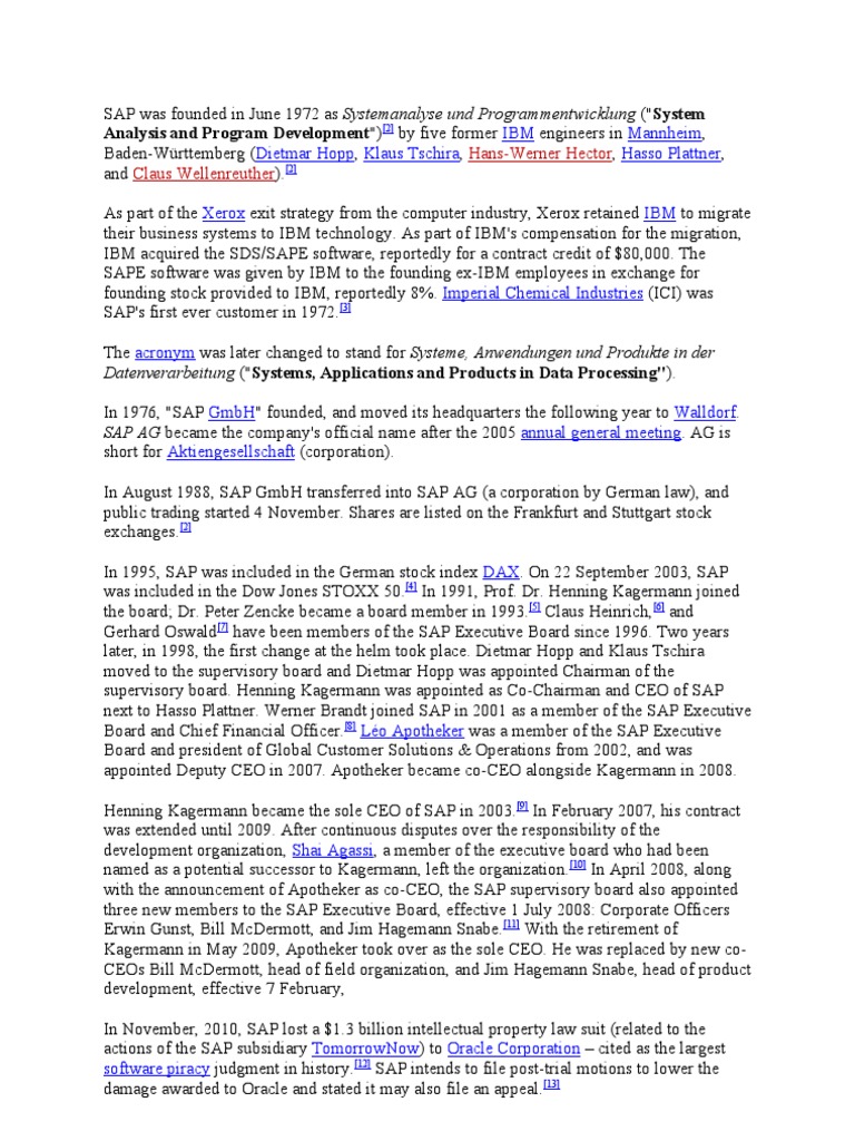 SAP Founding Year and History | PDF | Sap Se | Companies