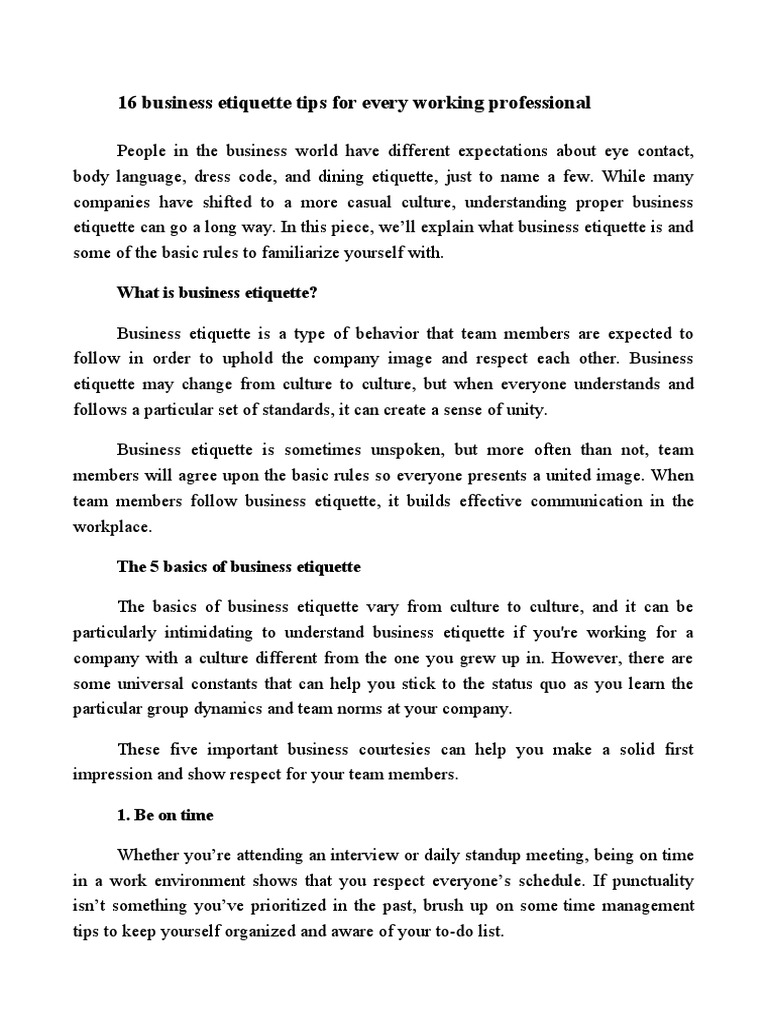 Essential Business Etiquette Tips | PDF | Etiquette | Communication