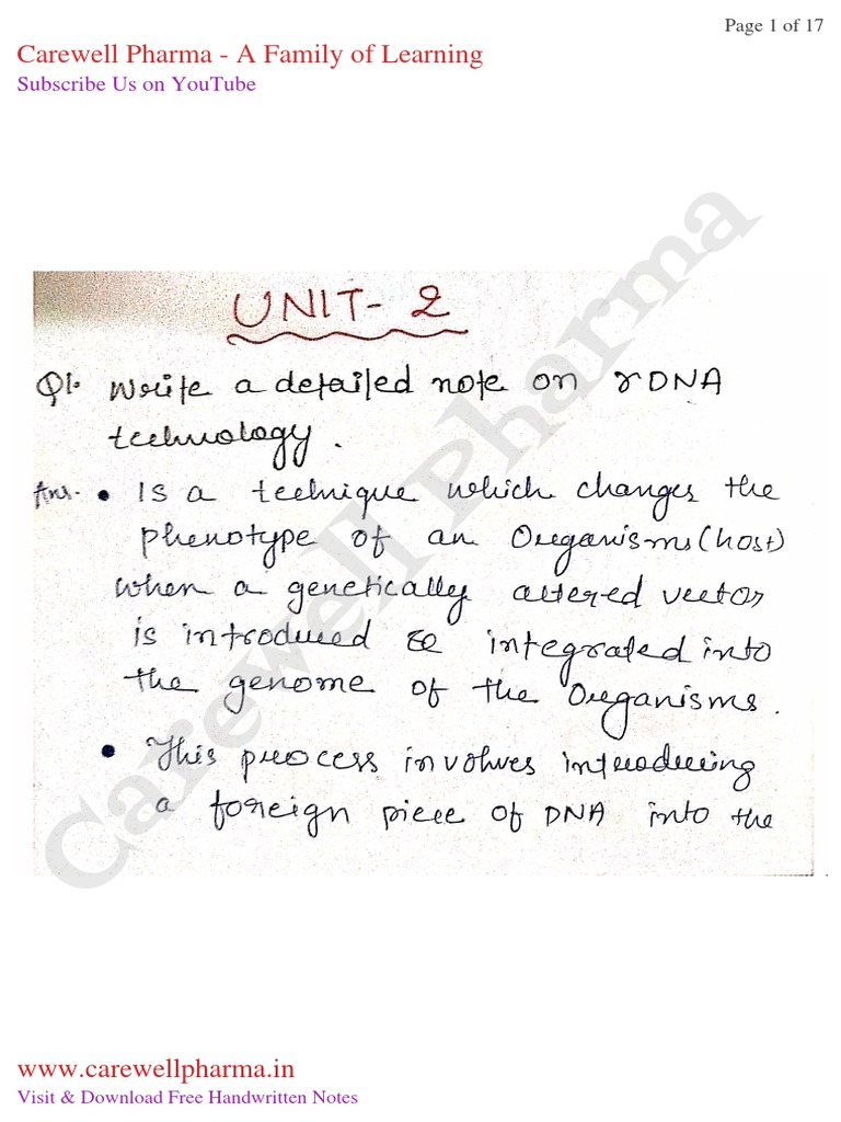 Unit 2 P Biotechnology Carewell Pharma Pdf Genetics Biotechnology