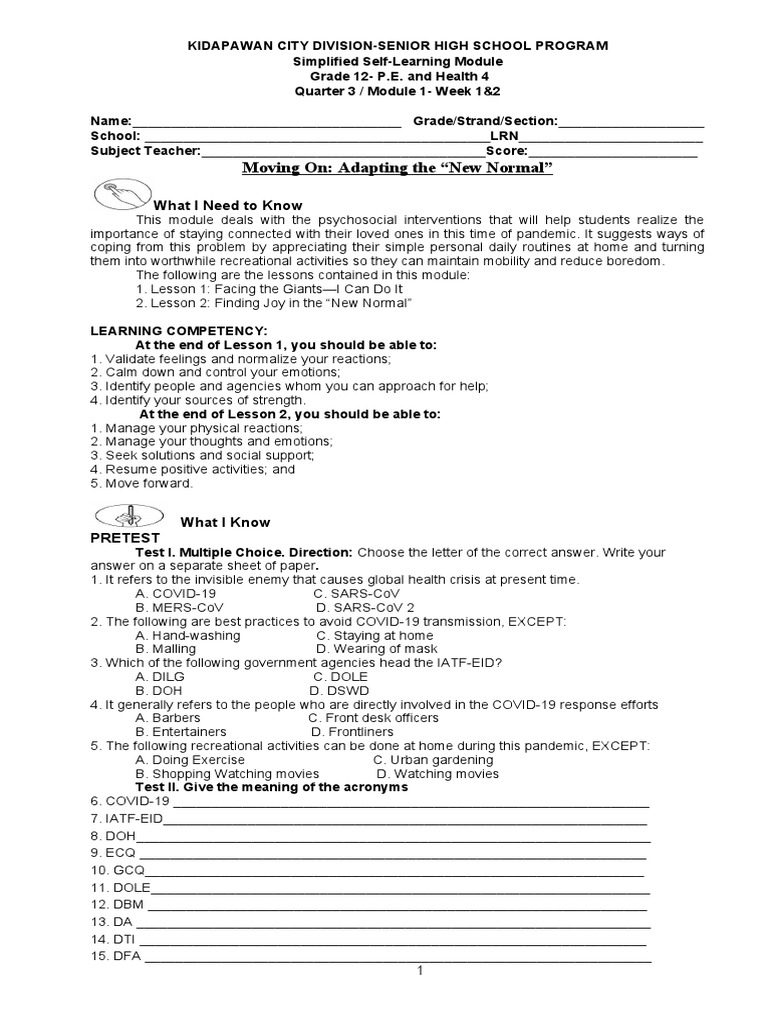 HOPE 4 Q3 Module 1 WK 12 | PDF | Rubric (Academic) | Thought