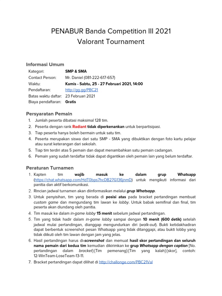 Turnamen Valorant PBC3 2021 SMP-SMA | PDF