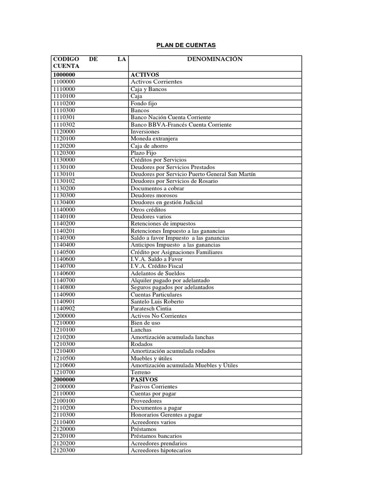 Plan de Cuentas Contables Detallado | PDF
