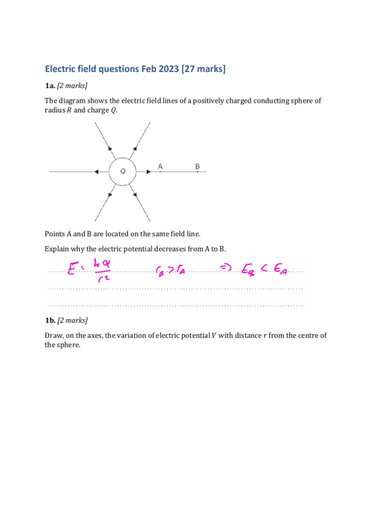 Electric Field Questions Feb 2023 JT Answers (Bad) PDF Electron