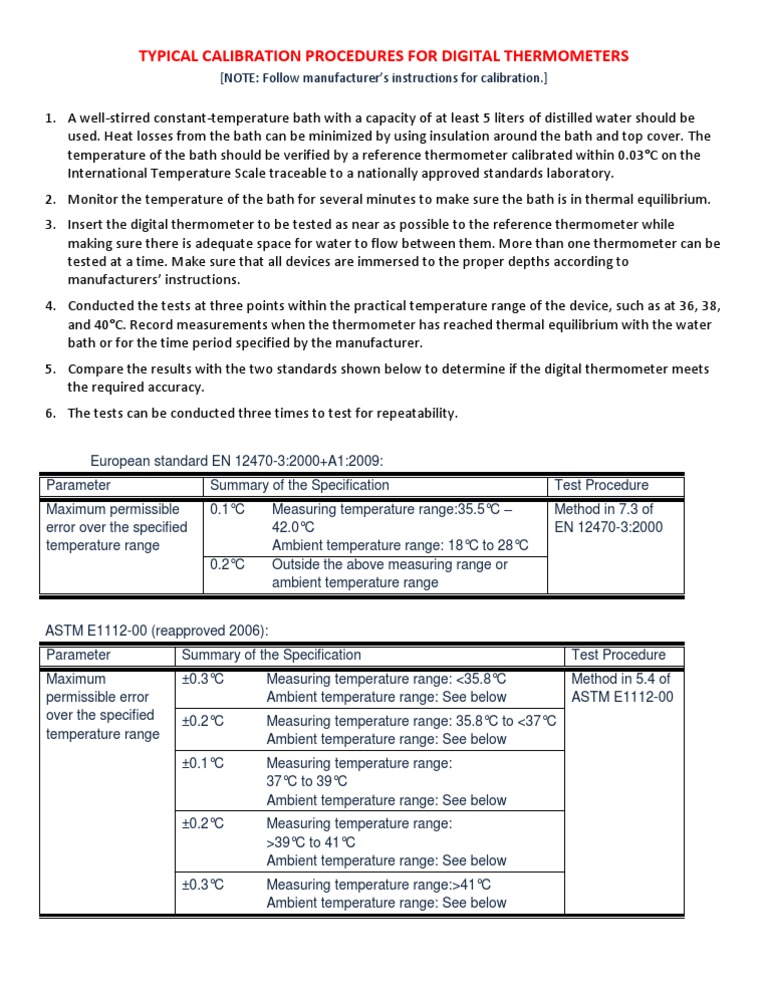 Typical Calibration Procedures For Digital Thermometers PDF