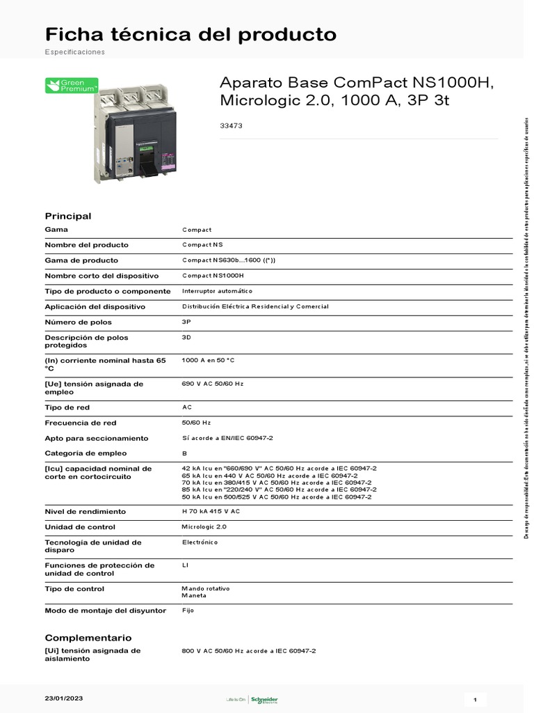 Interruptor Compact NS1000H 1000A | PDF | Electricidad | Ingenieria ...