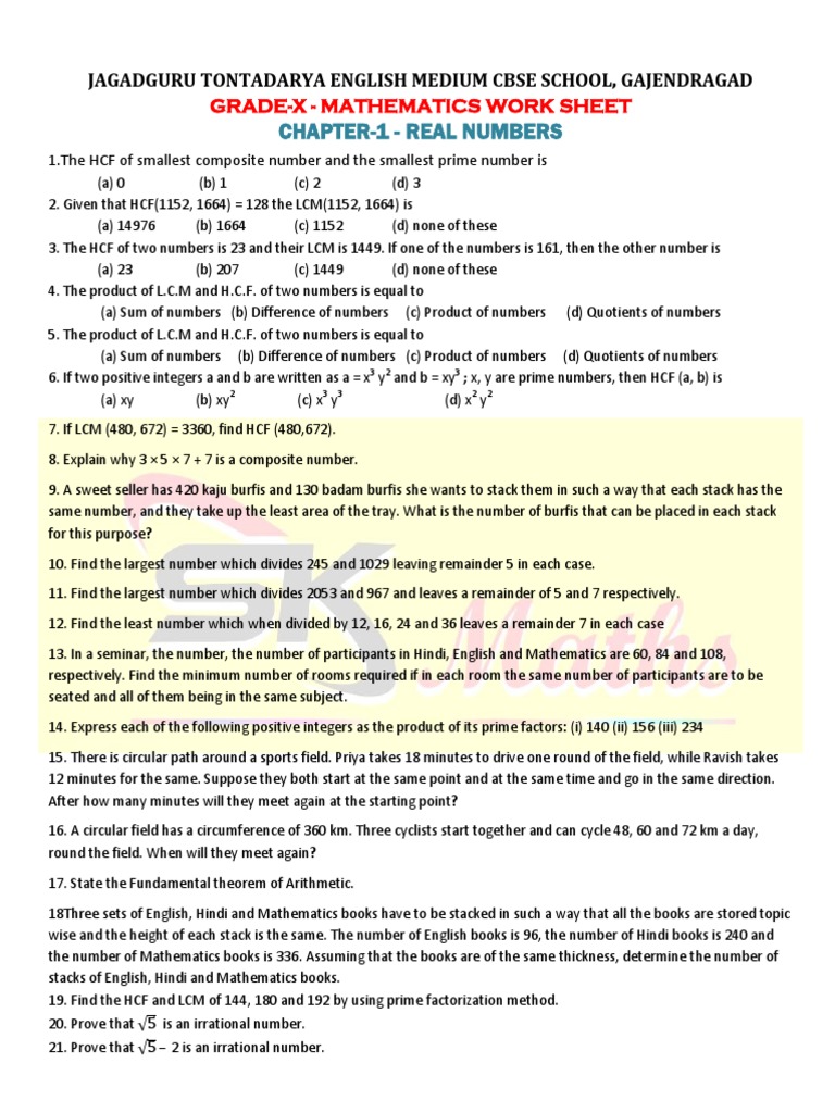 Maths Work Sheet Chapter-1,2 &3 Class 10 | Download Free PDF ...