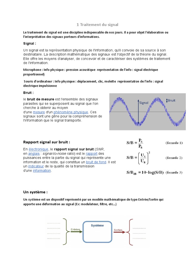 Rapport Signal sur Bruit en Traitement | PDF | Sciences et ...