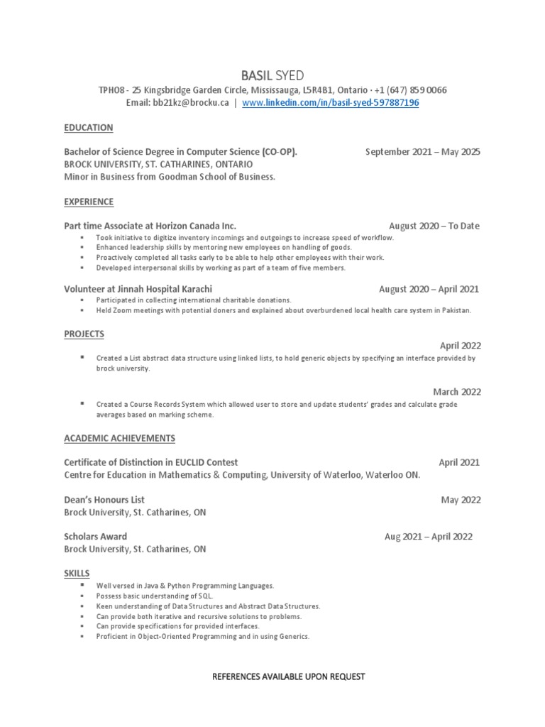 Computer Science Student Resume | PDF | Business | Art