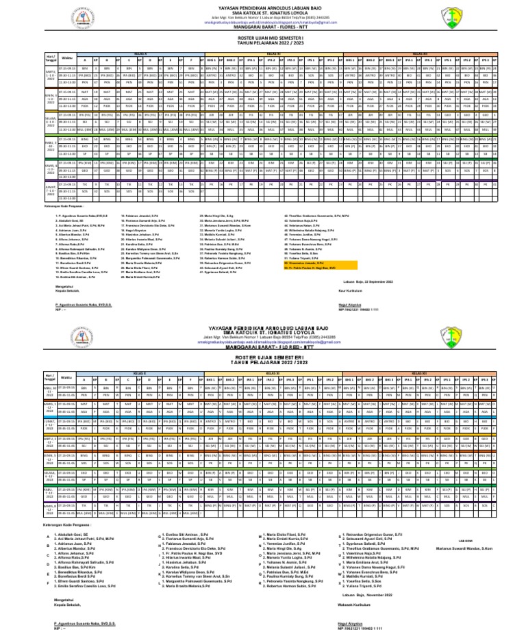 Roster Ujian Mid Semester SMA Ignatius | PDF