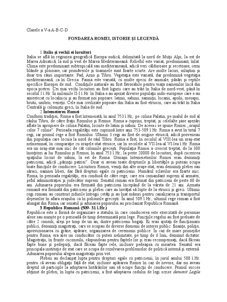 Fondarea Romei Istorie Si Legenda | PDF