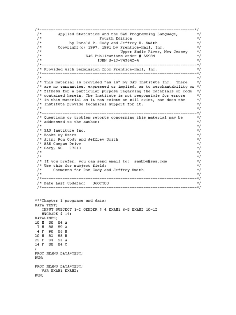 Applied Statistics and The SAS Programming | PDF | Multiple Choice ...