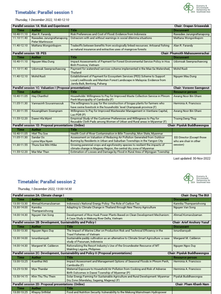 2022 EEPSEA Annual Conference-Time Table | PDF