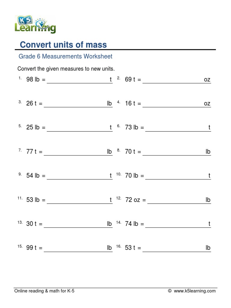 6.3 Convert Units of Weight and Mass Extra Practice Sheet | PDF