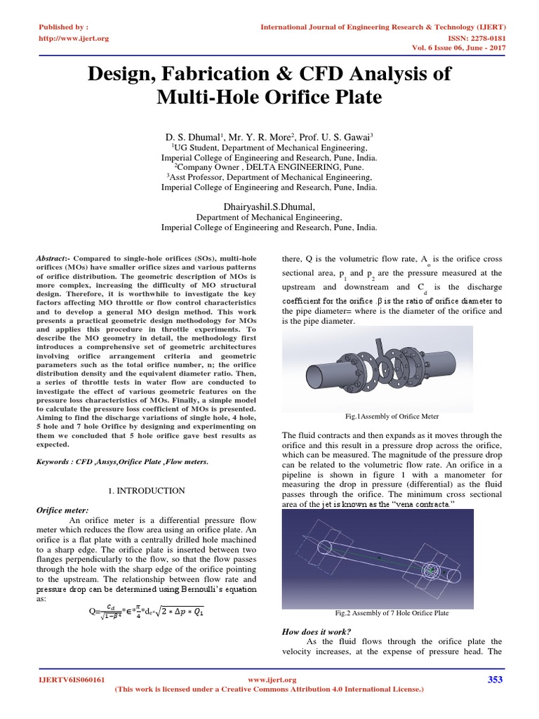 Design Fabrication CFD Analysis of Multi Hole Orifice Plate ...