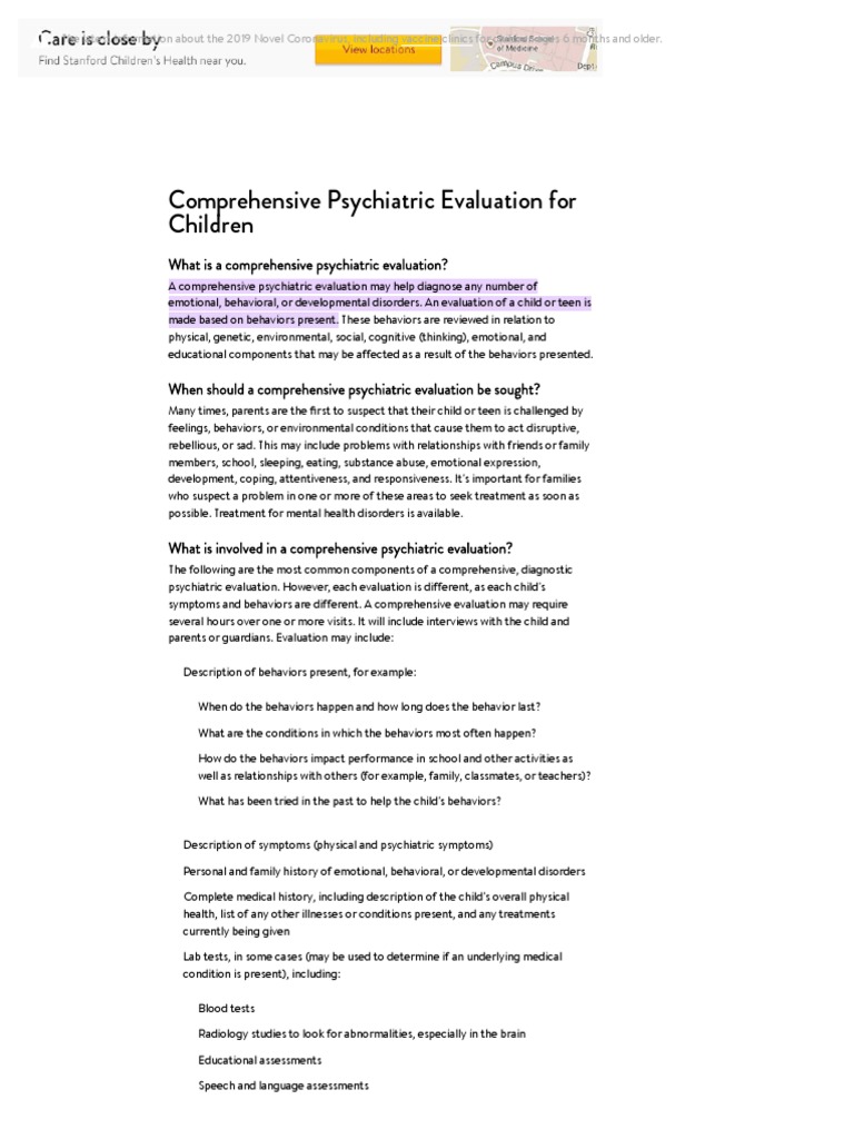 Comprehensive Psychiatric Evaluation For Children PDF Psychiatry Mental Disorder