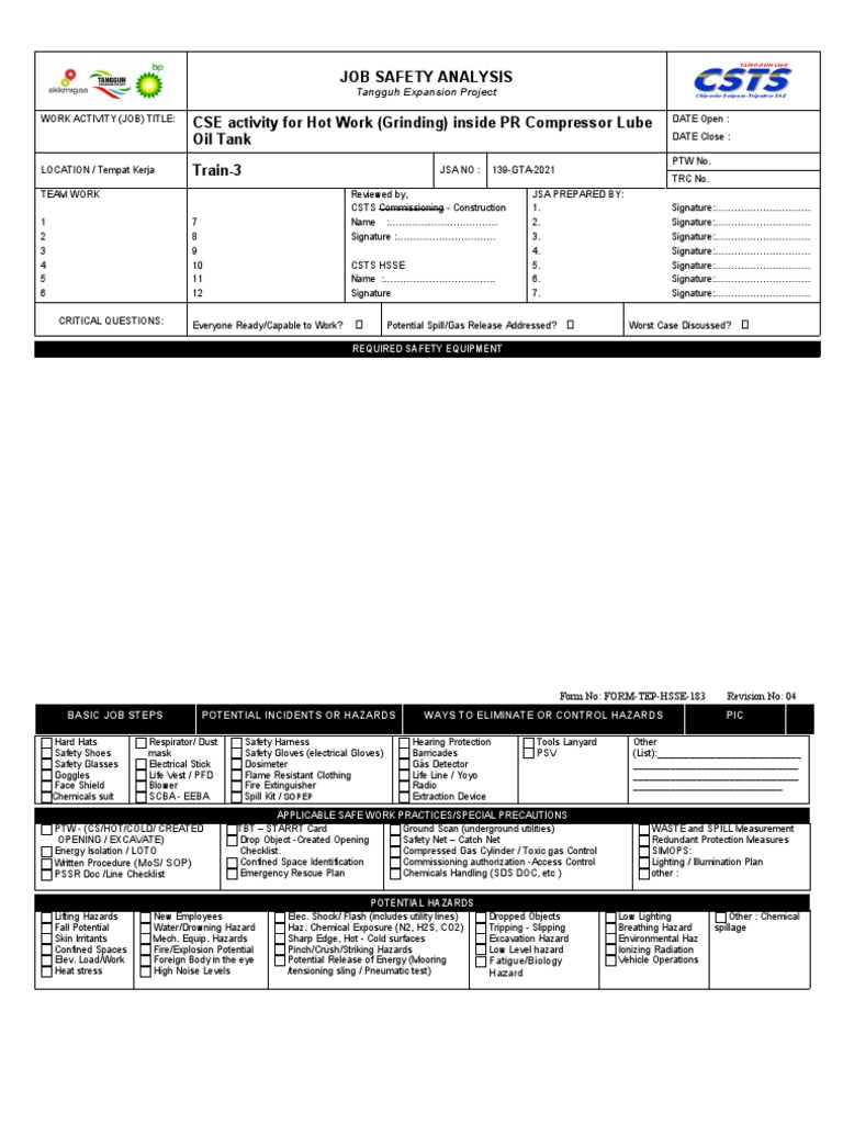 Job Safety Analysis for Hot Work | PDF | Hazards | Personal Protective ...