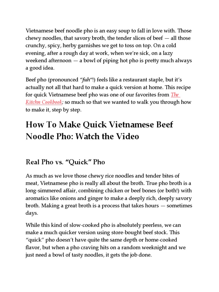 Quick Vietnamese Beef Pho Recipe | PDF | Cuisine | Asian Cuisine