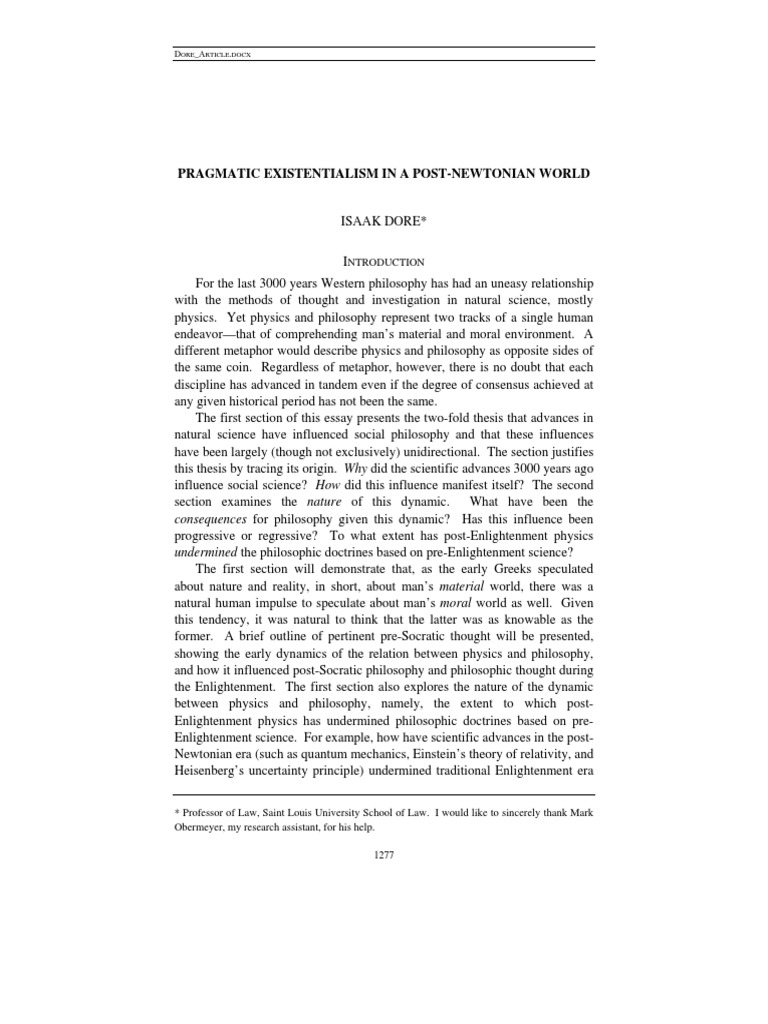 Pragmatic Existentialism PDF David Hume René Descartes