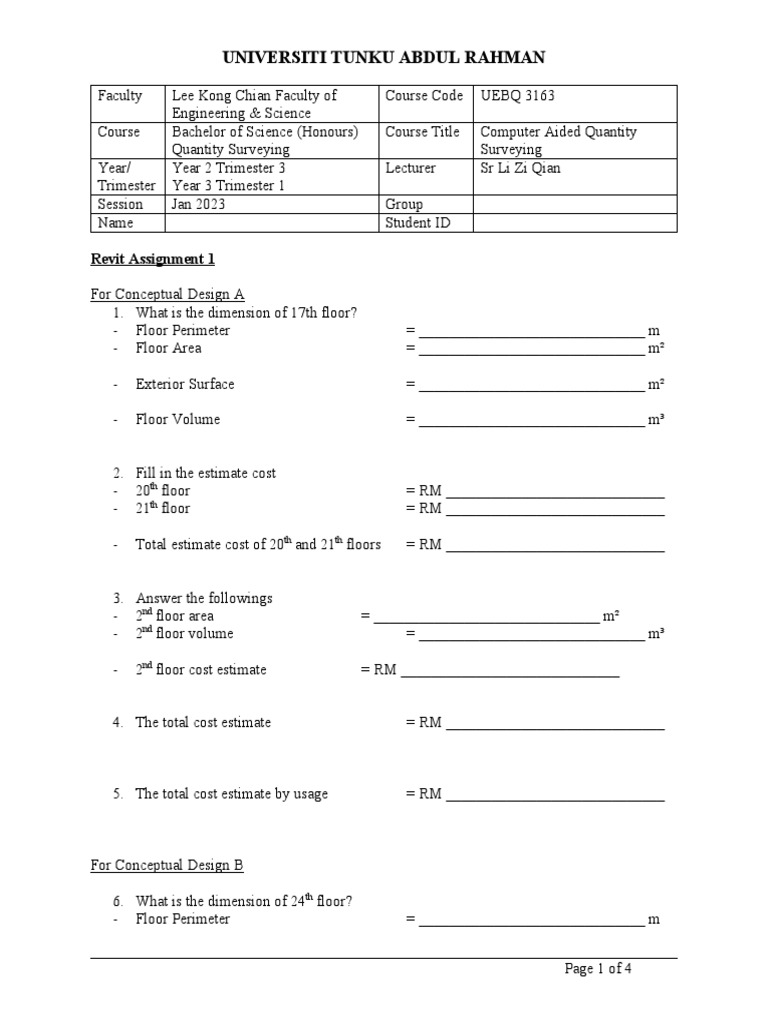 UEBQ 3163: Computer Aided QS Assignment | PDF | Science
